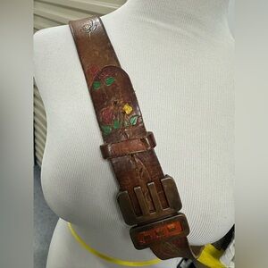 Vintage Brown Tooled Leather Belt with Copper Buckle